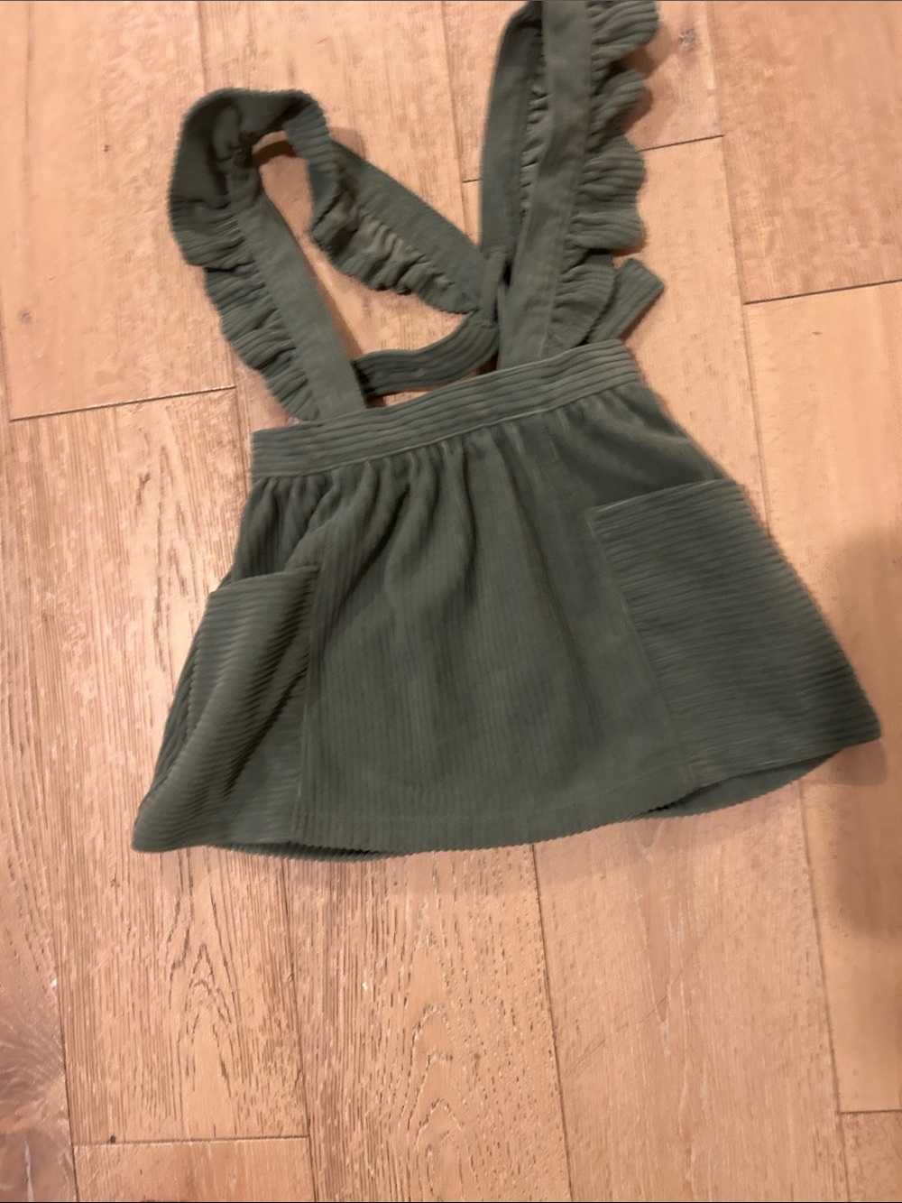 wonder nation Olive Green Corduroy Pinafore with Ruffle Straps